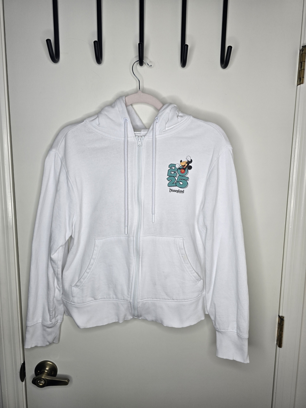 Disney White Zip-Up Hoodie with Teal 25 Mickey Graphic